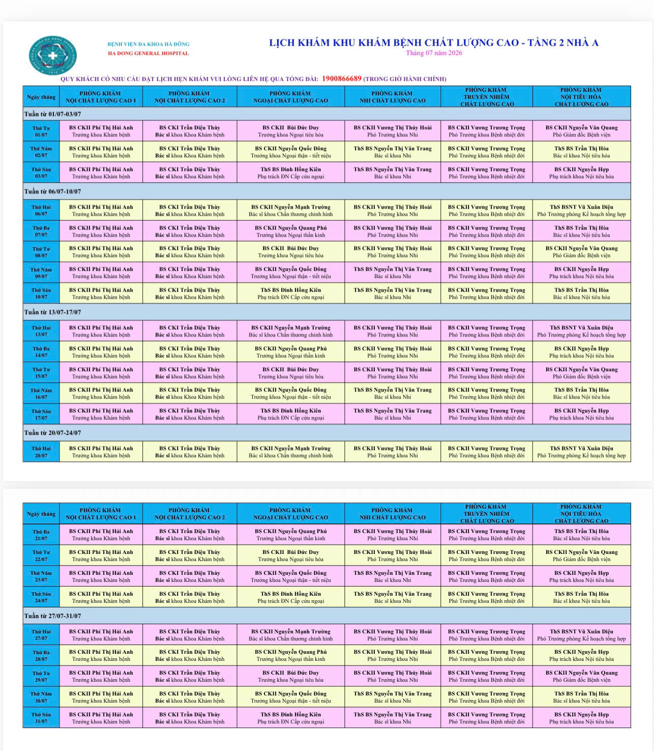 Lịch khám chất tự nguyện