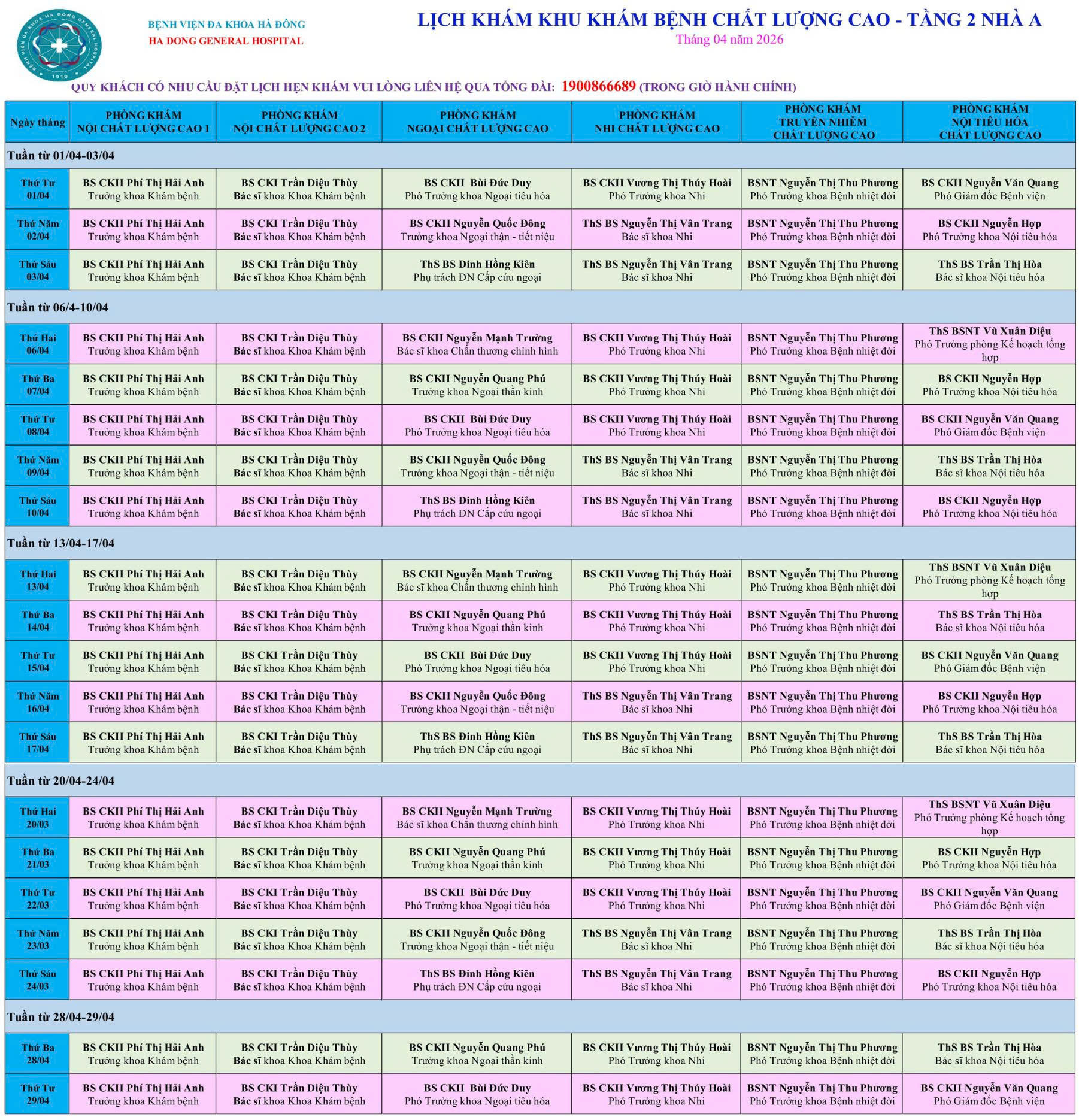 Lịch khám chất tự nguyện