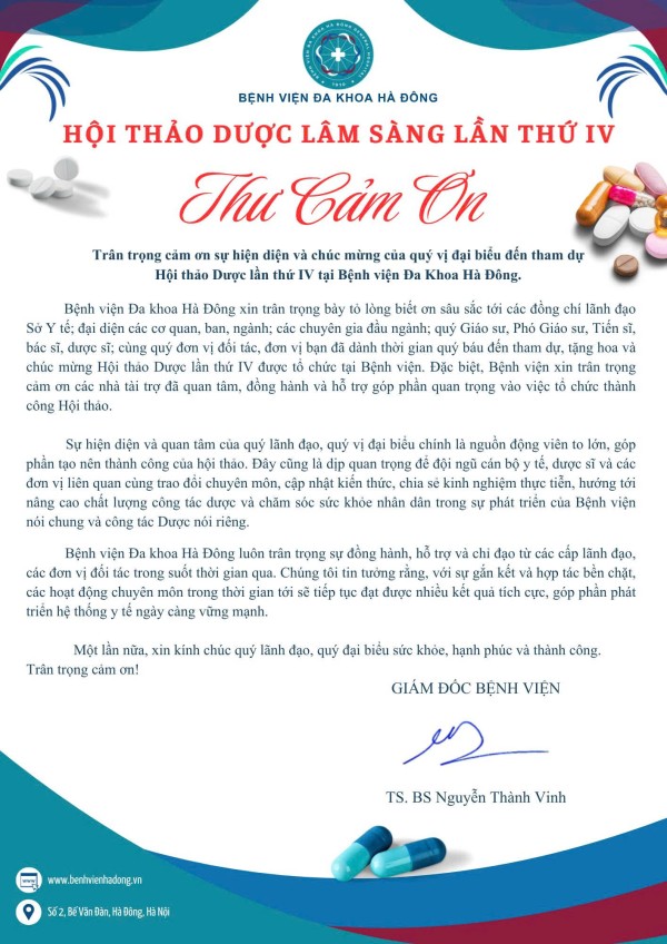 BVĐK Hà Đông  Trân trọng cảm ơn sự hiện diện và chúc mừng tại Hội thảo Dược lần thứ IV.