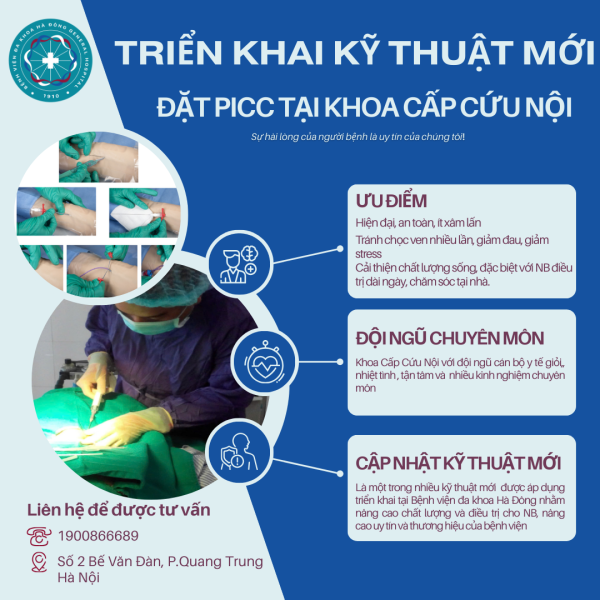 Khoa Cấp cứu Nội – Bệnh viện Đa khoa Hà Đông triển khai thành công kỹ thuật đặt đường truyền tĩnh mạch trung tâm từ ngoại biên (PICC)