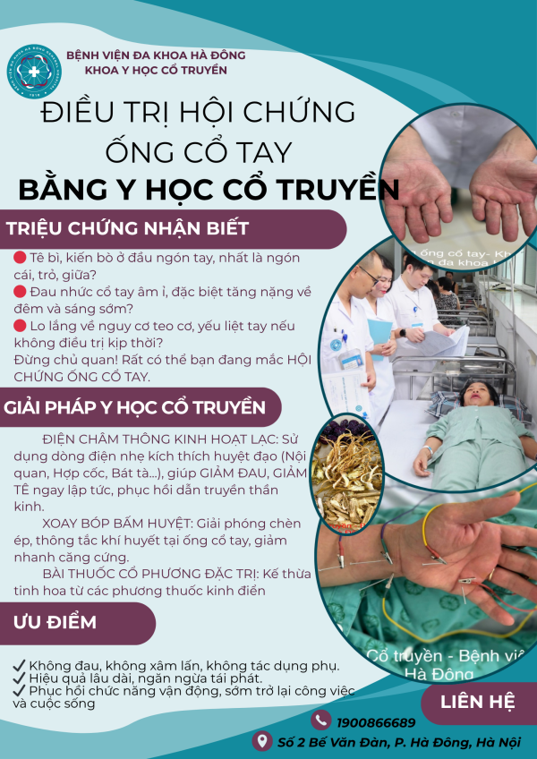 Điều Trị Hội Chứng Ống Cổ Tay Bằng Y Học Cổ Truyền: Giải Pháp Toàn Diện Tại Khoa YHCT - Bệnh Viện Đa Khoa Hà Đông