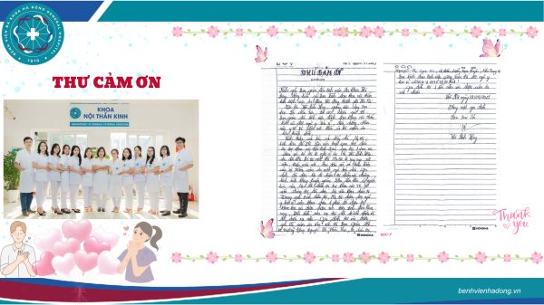 Thư cảm ơn của bệnh nhân Khoa Nội Thần Kinh