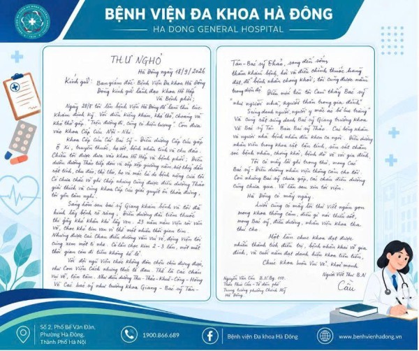 Lời cảm ơn của người bệnh Nguyễn Văn Cầu gửi Ban Giám đốc Bệnh viện Đa khoa Hà Đông và tập thể Khoa Hô hấp và Bệnh phổi.